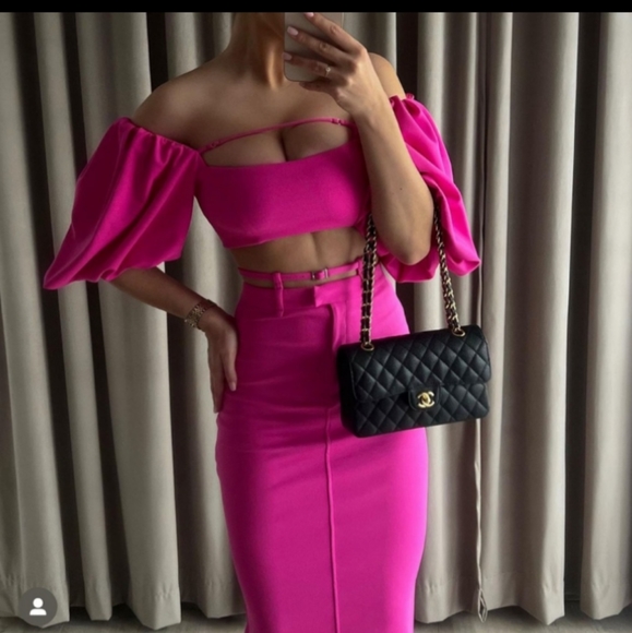 ZARA | NWT FUCHSIA MIDI SKIRT WITH BELT BLOGGERS FAVORITE M - Picture 5 of 7